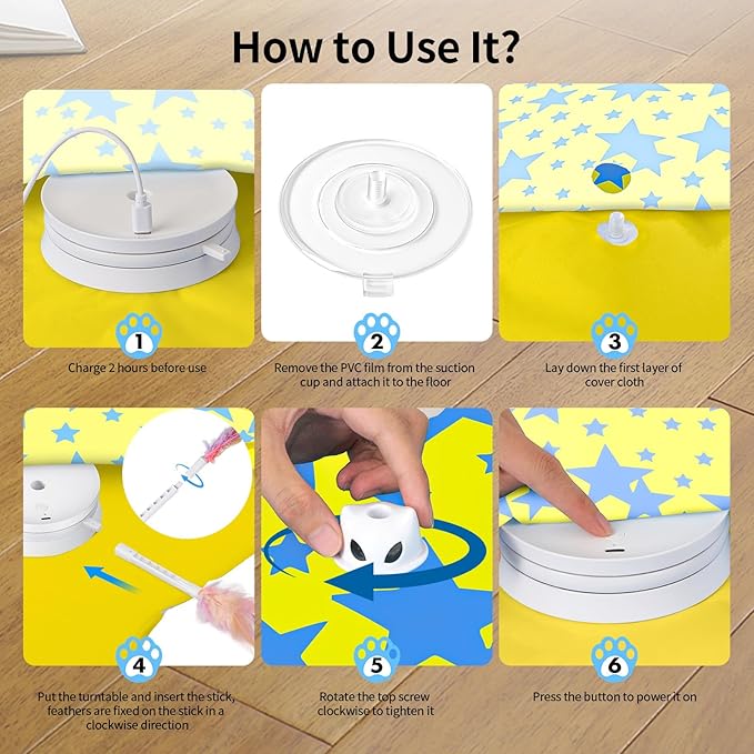 Rechargeable Interactive Cat Toys, Automatic Cat Toy for Indoor Cats, Durable Hide and Seek Cat Toy with Moving Concealed Feathers, Touch Activated Kitten Toys Cat Exercise Toys, Yellow Blue Cover