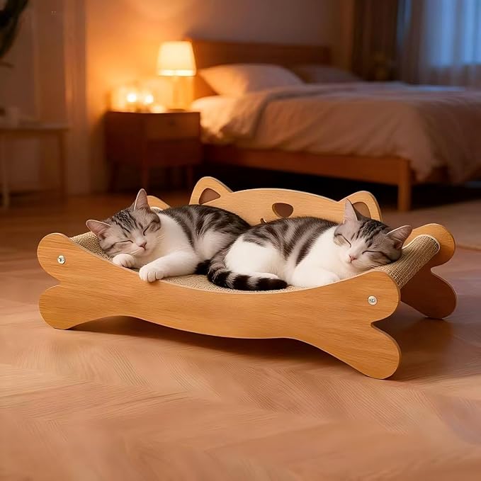 Cat Scratcher Bed for Indoor Cats - Summer Cool Hammock, 23.2″ Large Scratching Lounge with 40 lbs Weight Capacity, Wooden Modern Cat Scratching Post & Pad Furniture