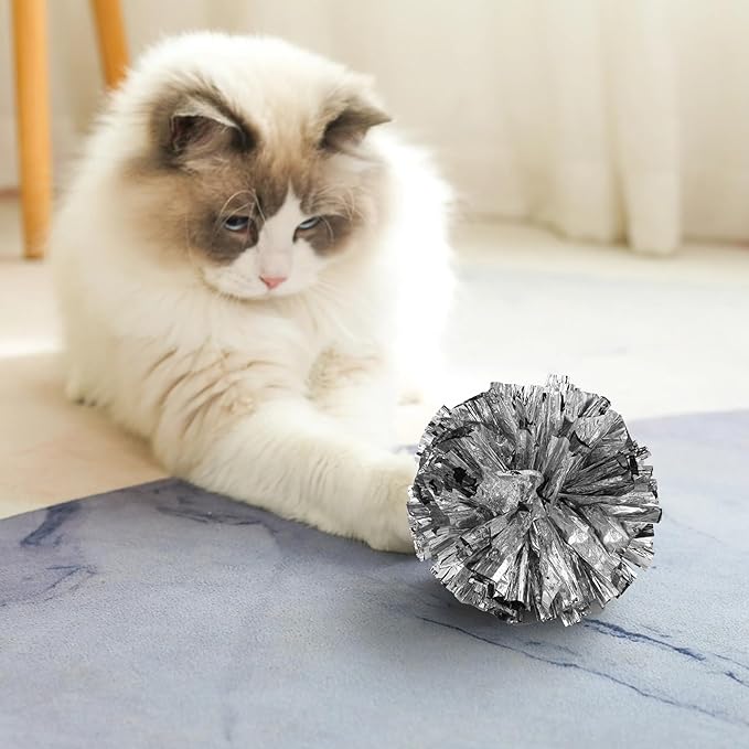 Andiker 2 PCS Cat Crinkle Balls, 5.1 Inches Cat Balls with Soft Shiny Crinkle Paper Interactive Cat Toys for Indoor Cats Reducing Boredom and Keeping Fit for Cats and Kitten