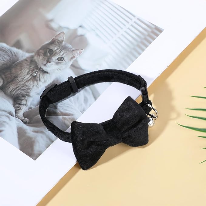 Cat Collar Breakaway with Bow, Adjustable 7-11 Inches Cat Bow Tie, Bowtie Dog Collar with Bells, Safety Buckle Collars Solid Basic Color for Small Pet Kitten Puppy Wedding Party Festival Accessories