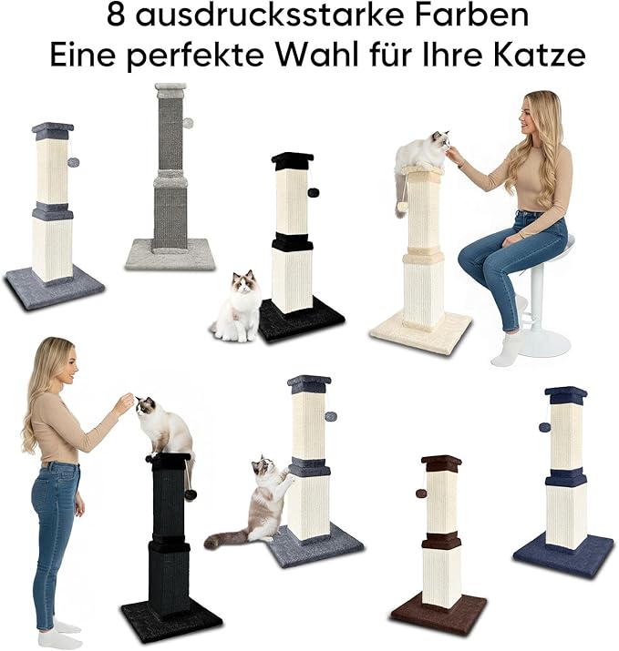 Cat Scratching Post, 32 Inch Cat Scratching Posts for Large Cats, Scratching Posts for Indoor Cats Adults, Cat Scratch Post with Nature Sisal, Black and White