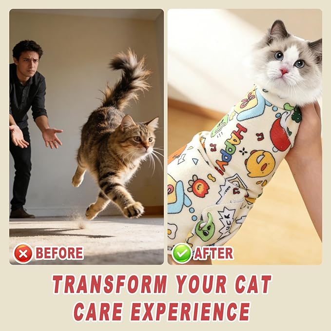 Large Cat Grooming Wrap – Soft Blanket with Magic Straps for Nail Trimming, Bath & Calm Restraint