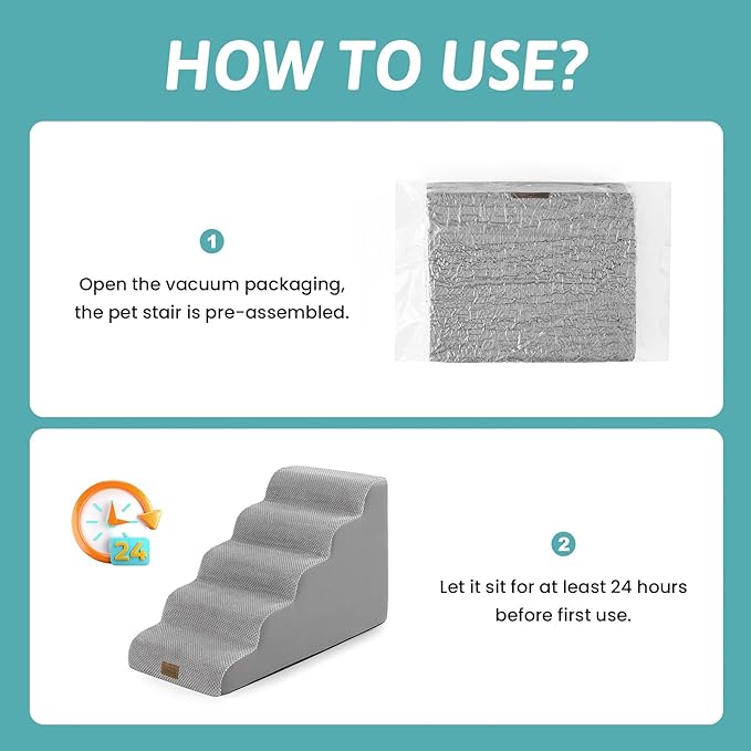 COZY KISS Dog Stairs for Small Dogs 19.7" H, 5-Step Sturdy Foam Dog Steps for Couch, Bed or Sofa, Curved Pet Stairs for Puppy and Older Cat, Doggie Ladder with Washable Cover, 15.7x33x19.7 inch, Gray