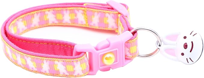 Easter Bunnies on Plaid Cat Collar with Bell | Safety Breakaway Collar | Adjustable Large Size or Kitten Collar (Yellow, Small(10lbs & Less))