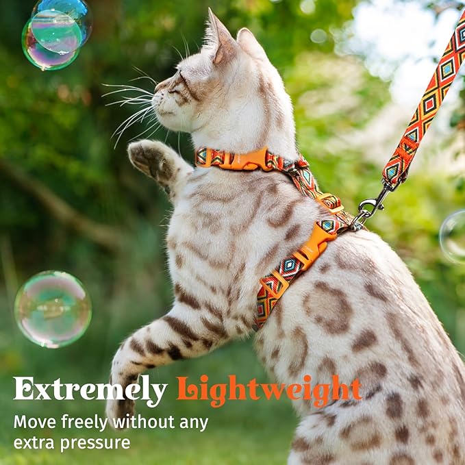 Dooradar Cat Harness and Leash, Escape Proof Adjustable Kitten Vest, Lightweight Soft Pet Straps, Easy Wearing for Small Medium Kitty Safe Walking Travel Control, Orange & Black, S