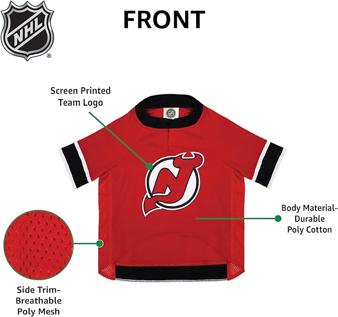 NHL New Jersey Devils Jersey for Dogs & Cats, X-Large. - Let Your Pet Be A Real NHL Fan!