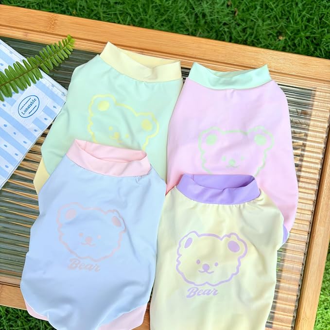 Dog Cat Summer Tank Top T-Shirt - Breathable Cool Ice Silk Sun Protection Pet Tank Top with Bear Print, Soft Stretch Puppy Clothes for Small and Medium Dogs and Cats