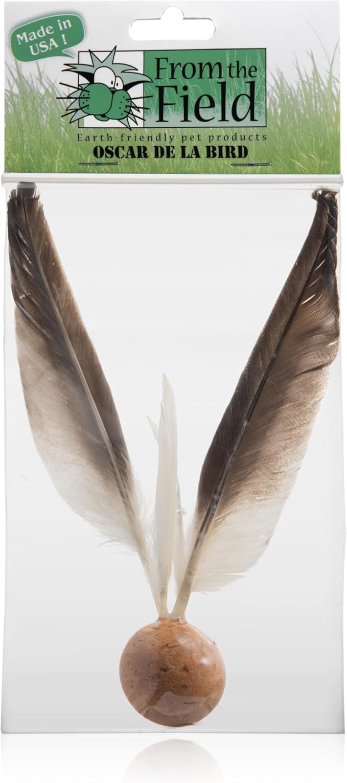 from The Field | Oscar De La Bird Cat Toy | Natural Cork Ball with Dye-Free Feathers | Eco-Friendly, Durable, USA-Made Interactive | Play Toy for Cats and Kittens
