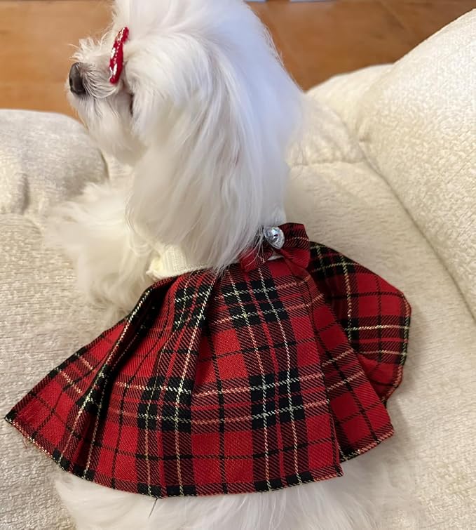 Lanyarco White Embroidery Snowflake Ugly Vintage Knit Reindeer Holiday Festive Christmas Dog Sweater Dress for Small Dogs, Small (S) Back Length 12"