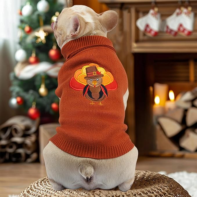 DELIFUR Thanksgiving Dog Turkey Sweater - Cat Turtleneck Knitted Sweater with Leash Hole Thanksgiving Outfit for Medium Dog Fall Color (Brown2#, XX-Large)