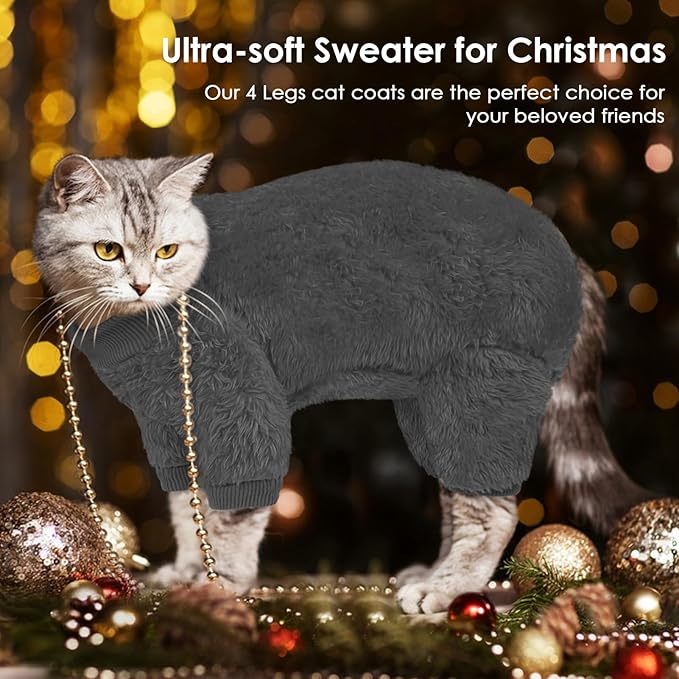 Sphynx Hairless Cat Sweater, Full Body Warm Fleece Sweaters with Sleeves for Cats, Soft Turtleneck Cat Clothes, Cozy Pullover Pajamas for Hairless Cats Devon, Donskoy & Small Dogs, Grey M
