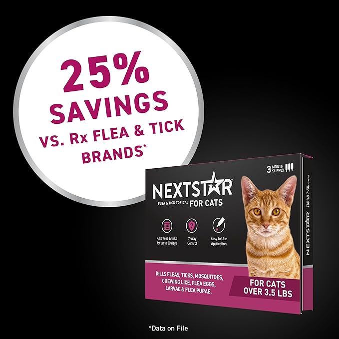 NEXTSTAR Flea and Tick Prevention for Cats, Repellent and Control, Fast Acting Waterproof Topical Drops, Flea Prevention for Cats Over 3.5 lbs, 1 Month Dose