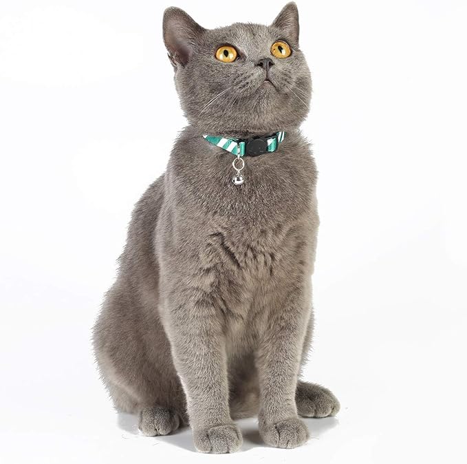 2PCS Halloween Cat Collar Safely Breakaway Magic Stripe Pattern Adjustable Kitty Collars with Cute Bell for Cats Kitten (Green)