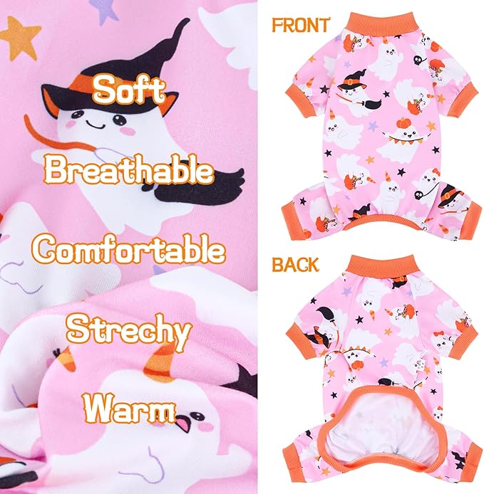 XPUDAC Halloween Ghost Dog Clothes Soft Strechy Puppy Pajamas Doggie Pjs Puppy Onesie Pet Outfits Cat Jumpsuits, 222-2XL