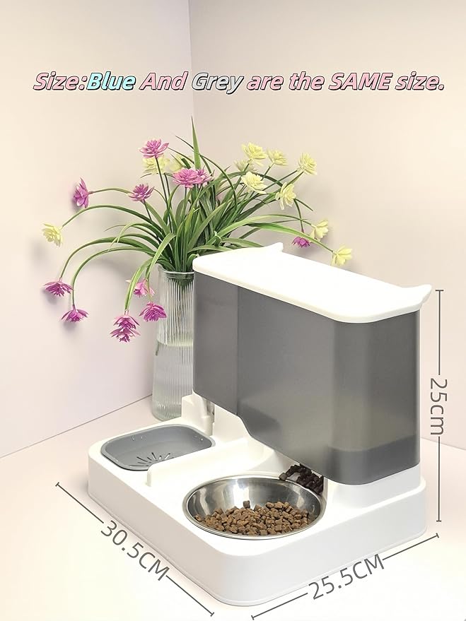 2-in-1 Automatic Pet Feeder and Water Dispenser, Stainless Steel Smart Food Water Bowl for Cats and Dogs, for Home Use (Sky Blue)