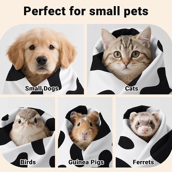 Purrfect Peace Cat Swaddle Wrap – Professional Calming Restraint Bag for Grooming, Nail Trimming & Medicine - Adjustable Cat Restraint for Grooming, Vet Visits (Cow Pattern, M)