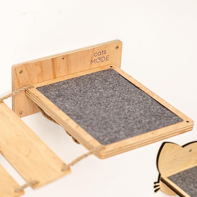 Wood Cat Bridge Cat Steps Cat Bed Wall Cat Toy Rustic Cat Tree Wall Decor Cat Lover Gift New Home Gift Cat Furniture Wall (Light, Bridge & 3 steps)