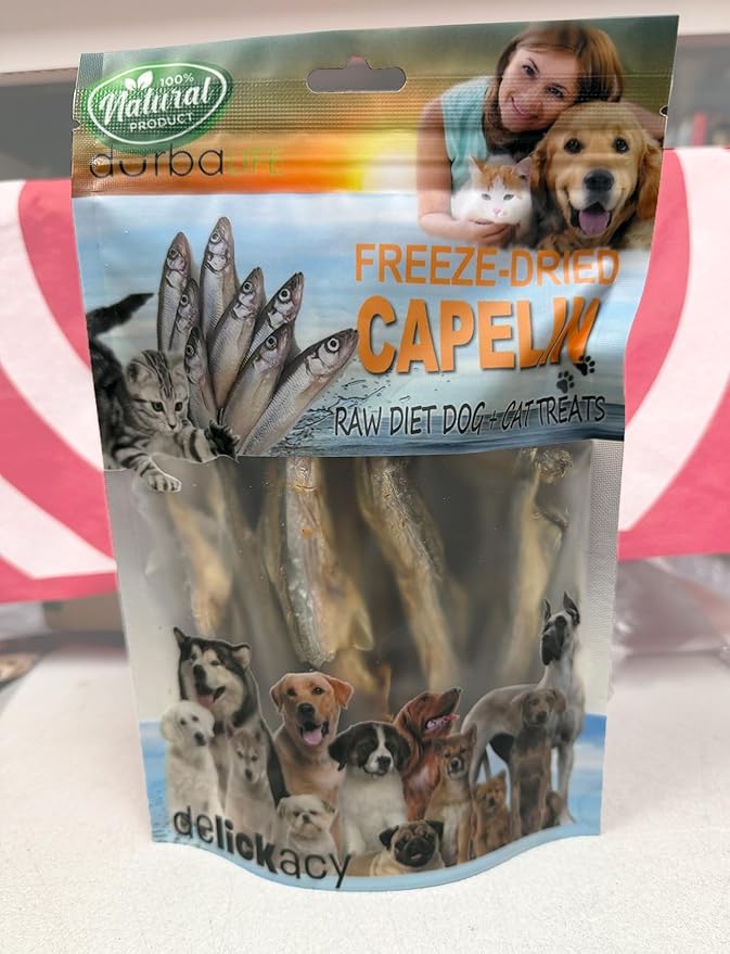 Freeze-Dried Whole Capelin Fish Dog & Cat Treats Single-Ingredient, Protein-Packed Snack Low-Calorie, Grain-Free, Ideal for Sensitive Pets (2 Ounce, Capelin)