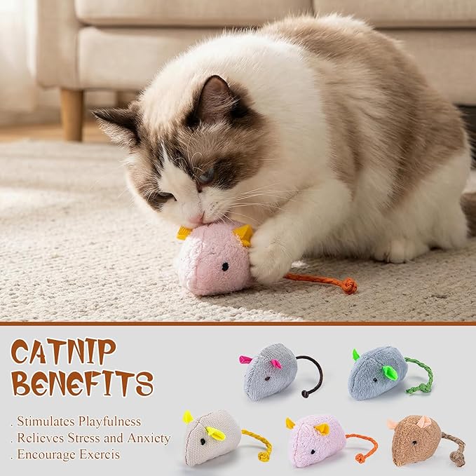NAHSHON 15PCS Cat Mouse Toys Prefilled Catnip, 2.36” Plush Cat Mice & Animals Toy, Realistic Design Interactive Catnip Cats Toys for Indoor Cats Play Fetch (Assorted Colors)