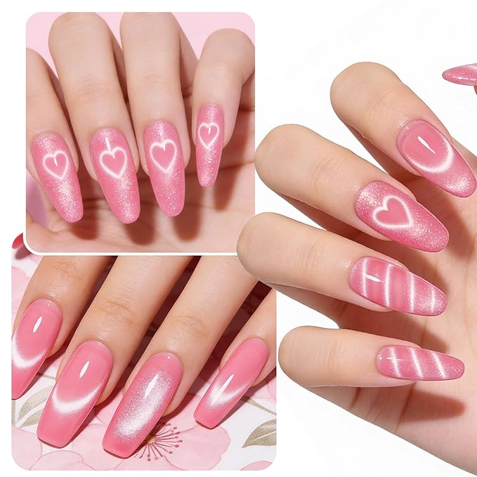 WOKOTO 2 PC Nail Magnets For Nail Art Designs Tools For Nails, 3 In 1 Cat Eye Magnets And Dual End Cylinder & Ball Magnet Pen For Cat Eye Magnetic Nails, Heart, Circle Designs Nail Polish Magnet Set