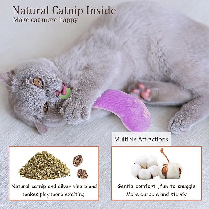 ETEKYER Catnip Cat Toys, 5 Pack, Plush Catnip Toys for Indoor Cats Kitty, Interactive Cat Nip Kitten Kicker Chew Safe Teeth Cleaning Toys, Fun Carrot Vegetable Shape
