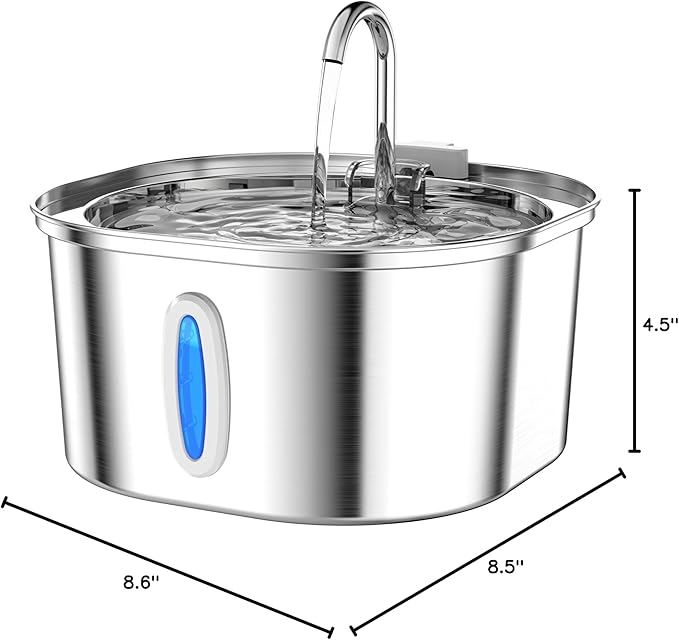 PEKTACO Stainless Steel Cat Water Fountain, 3.2L/108oz Cat Water Dispenser with Quiet Water Pump, Dishwasher Safe Pet Drinking Fountain for Cats