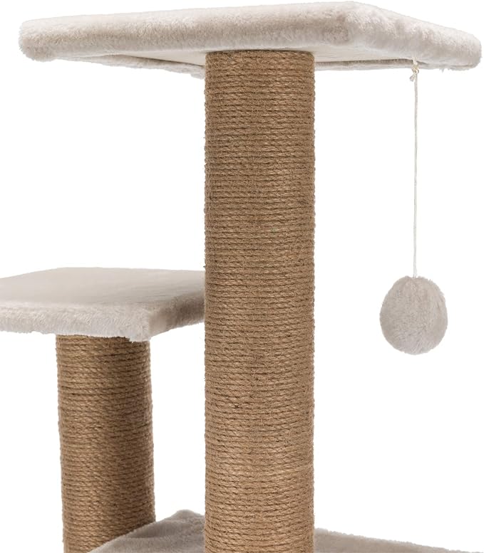 Trixie Valencia Scratching Post – Cat Tower with Sisal Posts, Condo & Dangling Toy – Compact Cat Furniture for Indoor Cats – Gray, 17.3" x 13" x 28"