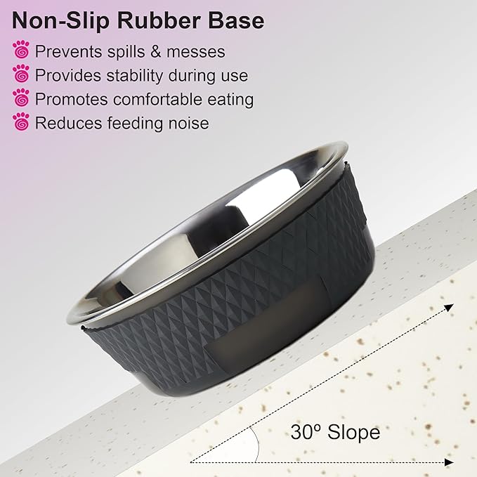 PetRageous 16019 Kona Stainless Steel Non-Slip Dishwasher-Safe Dog Bowl 3.75-Cup 6.75-Inch Diameter 2.5-Inch Tall for Medium and Large Dogs and Cats 30-Ounce, Grey