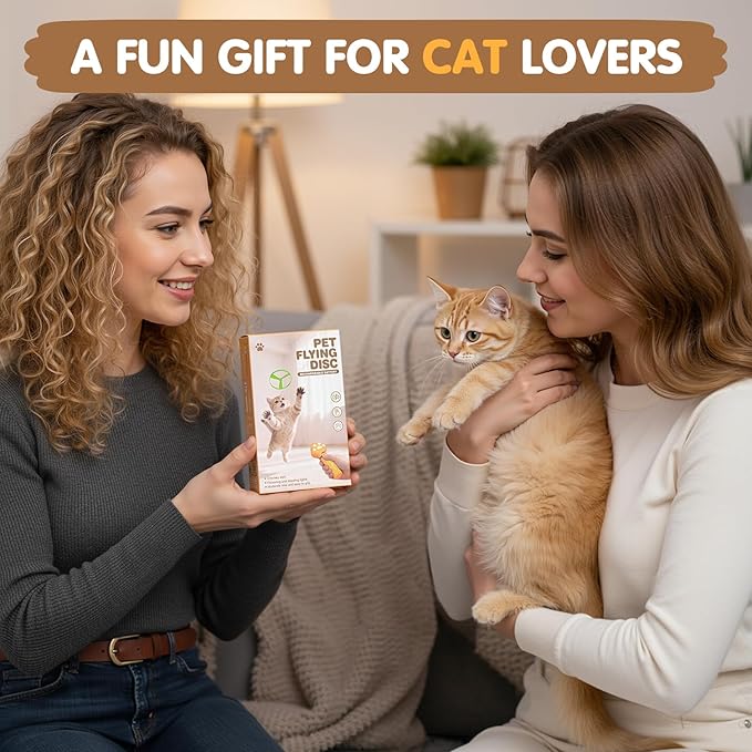Cat Fetch Toy, Rechargeable Flying Disc Launcher with 6 Flying Discs, Cat Interactive Hunting Toys for Outdoor & Indoor (White)