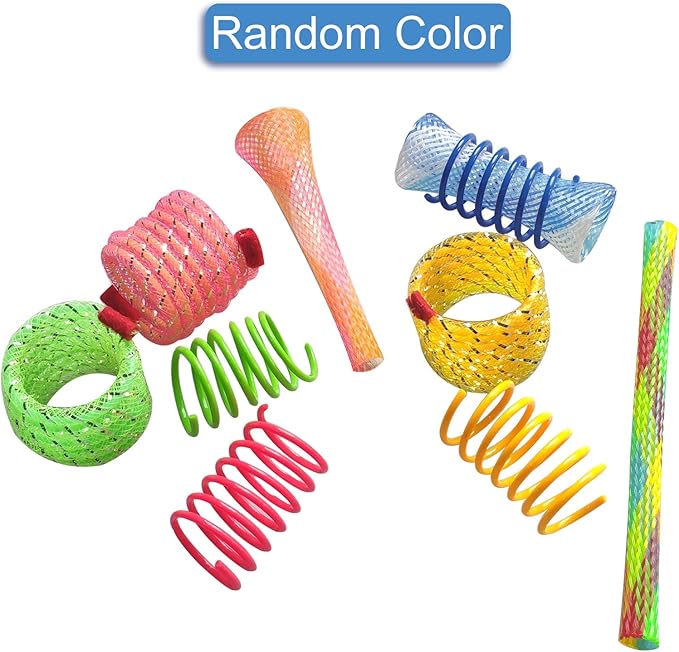 WishLotus Spring Cat Toys, Colorful Cat Spring Toy and Cat Tube Toy Telescopic Cat Mesh Pole Cat Jumping Toy Flexible & Shapable Kitten Chew Toys to Kill Time (10pcs)