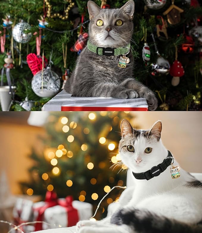 Cat Collar,2 Pack Cat Collars Breakaway with Bell, DOGWONG Safety Buckle Black Cat Collar for Girl Boy Cats and Small Dogs,Adjustable 7-12 Inch,Pet Supplies Accessories