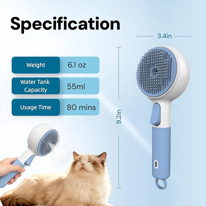 DebutPet Cat Steam Brush for Shedding - 3 in 1 Steamy Cat Brush with Water Spray, Self Cleaning Dog Grooming Comb for Tangled & Loose Hair, Massage Pet Hair Removal Tool (USB Rechargeable)