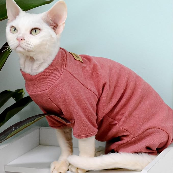 Sphynx Cat Sweater –Hairless Cats Shirt Pullover Kitten T-Shirts with Belly-Wrap Protection, Soft-Stretch Winter Clothes for Hairless Cats, Indoor Kitten Apparel (Red, XX-Large)