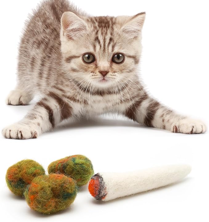 Glaciart One Catnip Joint & Buds Cat Toy Set | Crack for Funny Kittens, Stimulating Cat Toys for Boredom, Exercise & Play | Filled w/Organic Catnip to Excite/Calm Kitty | Organic Idea