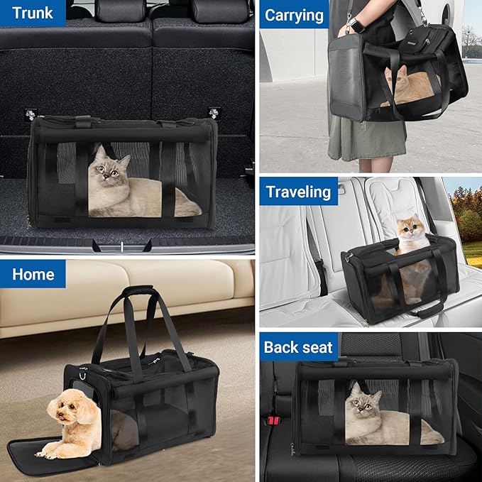 Pet Carrier for Large Cats, Soft Cat Carrier for Medium Big Cats and Puppies up to 20lbs, Washable Dog Carrier 18" L x 11.8" W x 11.8” H for Traveling Home and Outdoor