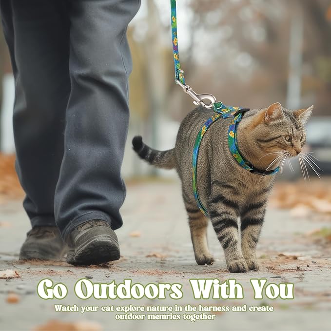 2 Pack Cat Harness and Leash Set - Escape Proof Adjustable Cat Harness, Outdoor Travel Harness for Cats & Kittens