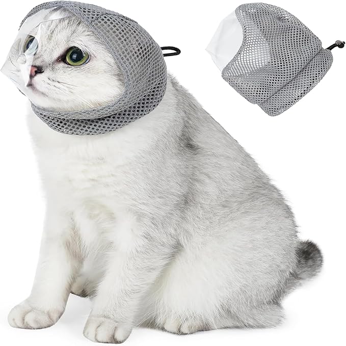 Cat Muzzle Adjustable Anti-Bite Head Cover - Breathable Grooming Mask for Nail Trimming, Bathing & Vet Injections, Safe Fit for Cats (M)