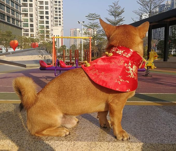 Cat Clothes,New Year's Cloak Dog Clothes Red Pet Cheongsam Cloak Clothes for Cats Small Dogs Puppy(Red,L)
