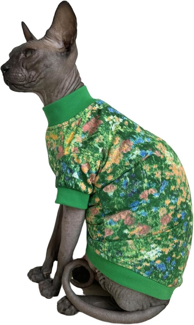 Limited Edition Sphynx Cat Cotton T-Shirts Hairless Cat Sweatshirt Pet Kitten Clothes Round Collar Kitten Shirts Vest Cats & Small Dogs Apparel (Impressionism, S (3.3-4.4 lbs))
