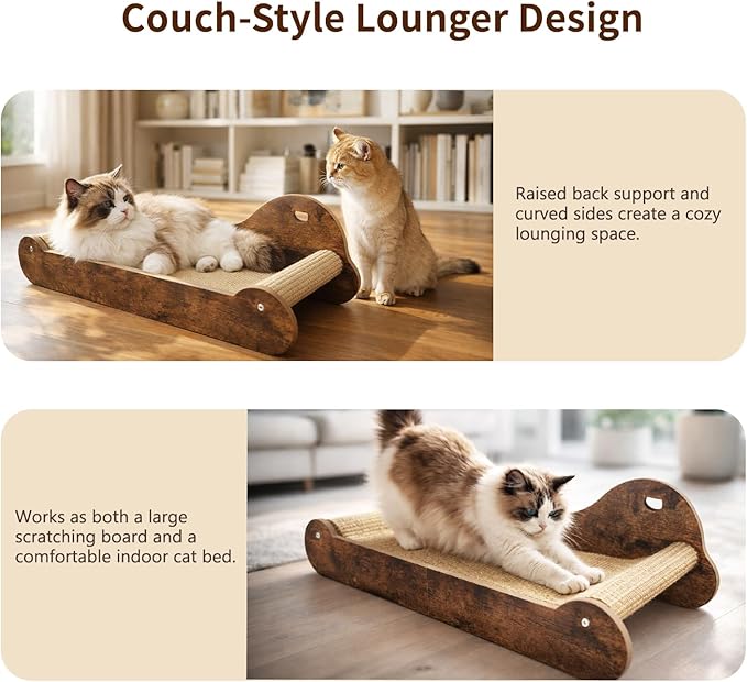 Upgraded Sisal Cat Scratcher Bed,28" Cozy Cat Couch Lounger for Indoor Cats, Long Heavy Duty Scratch Pad for Big Cats up to 40lbs, Modern Furniture Protector