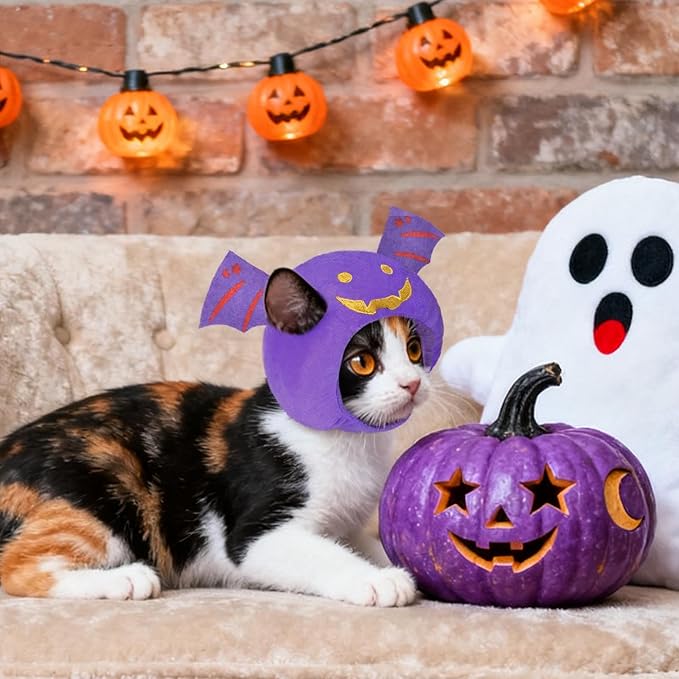 Cat Halloween Costumes Halloween Bat Wing Hat for Dogs Cats Adjustable Cute Purple Bat Cap Festival Pet Head Dress Up Accessories for Halloween Puppy Kitten Cosplay Costume Gifts