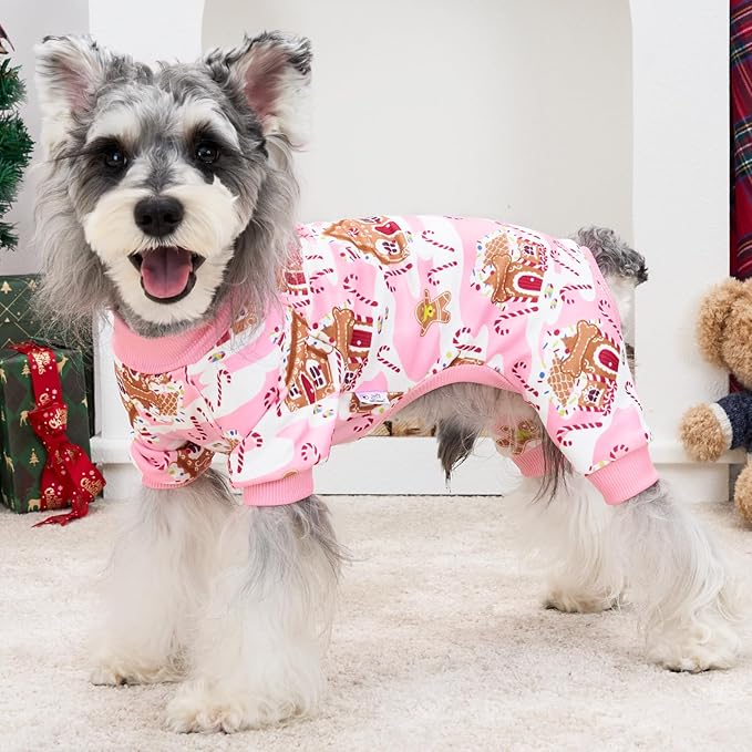 XPUDAC Dog Christmas Pajamas Stretchy Dog Clothes for Small Medium Dogs Girl Christmas Puppy Outfit Pet Jumpsuits Pjs Winter Cat Costume, Pink, L