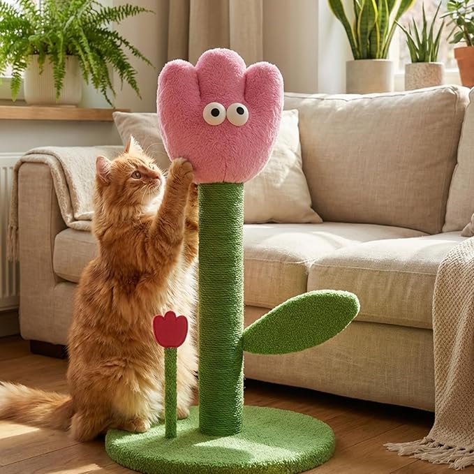 ZEZE Tulip Cat Scratching Post – Flower-Themed Cat Tree for Kittens & Adult Cats, Durable Sisal Rope Tower, Decorative Pet Furniture, Cute Home Design, Furniture Protection