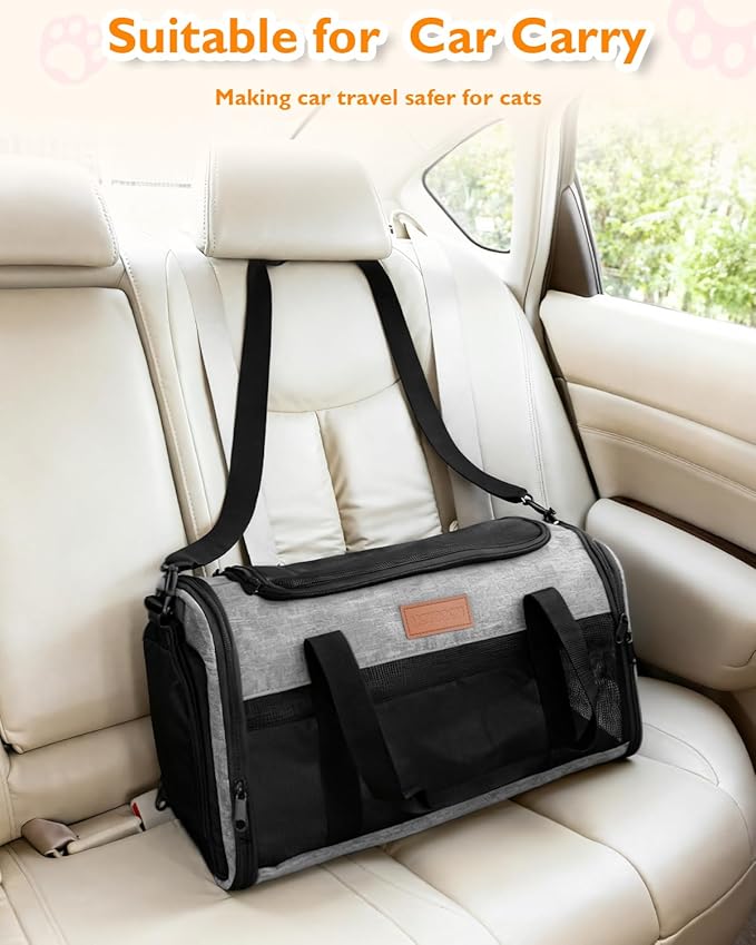 PETUX Airline Approved Pet Carrier - 17x11x9.5 in, Underseat, Top & Side Entry, Soft Sided Cat Carrier for Small Cat Up to 12 lbs with Breathable Anti-Scratch Mesh for Travel & Vet - Grey