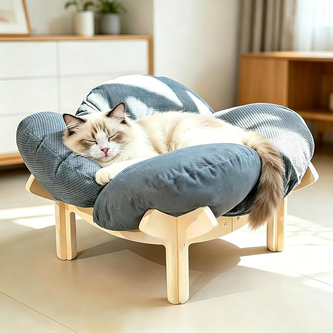 Raised Cat Bed,21" Elevated Cat Bed with Cushion Fluffy Pet Couch Sofa,Stylish Cat Chair with Highly Elastic Soft Cushion for Puppy, Sleeping,Cat Furniture