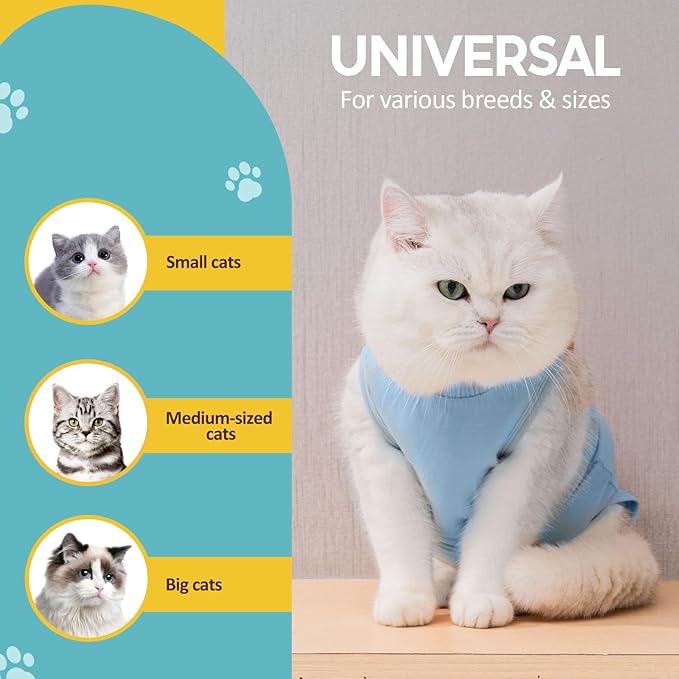 Avont Cat Recovery Suit - Kitten Onesie for Cats After Surgery, Cone of Shame Alternative Surgical Spay Suit for Female Cat, Post-Surgery or Skin Diseases Protection -Blue(L)