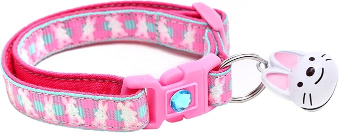Easter Bunnies on Plaid Cat Collar with Bell | Safety Breakaway Collar | Adjustable Large Size or Kitten Collar (Aqua, Small(10lbs & Less))