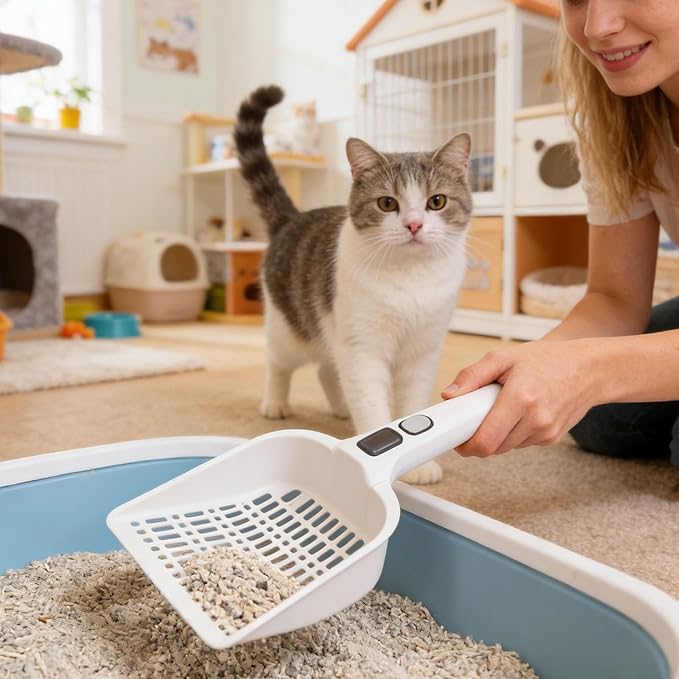 Cat Litter Scoop, Rechargeable Portable Litter Shovel Plastic Large Cat Poop Sifter with Spray Mist for Pet Cleaning