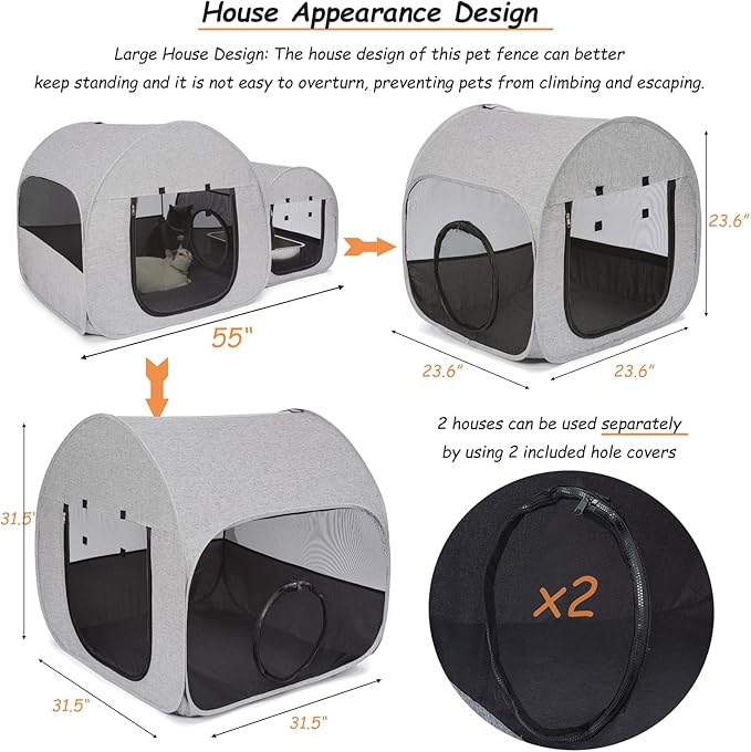 31.5 Inch & 21.6 Inch Portable Cat Playpen, Delivery Room, Enclosure, Postoperative Recovery, House Design for Better Standing, Foldable Pet Tent for Indoor Outdoor, Cat Houses & Condos Light Gray