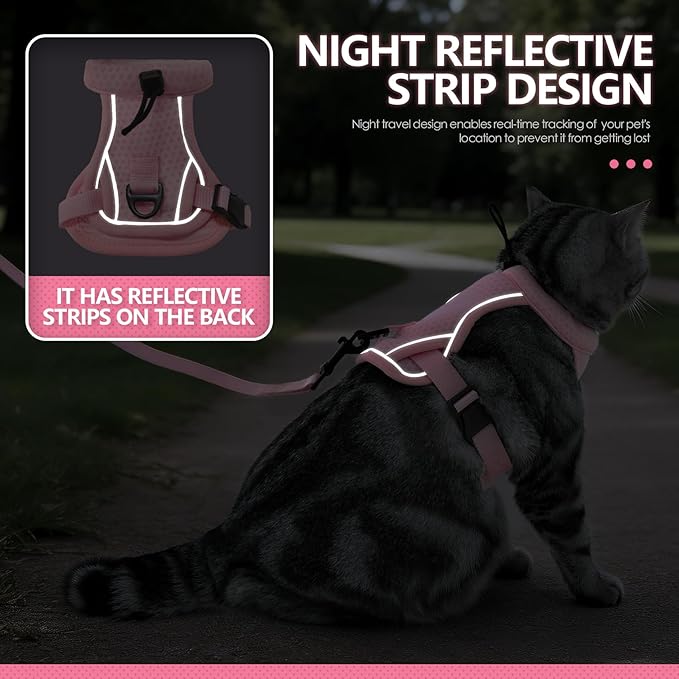 JOHNBOLIN Cat Harness and Leash Set - Escape Proof, Adjustable Breathable Vest Harnesses with Reflective Strips, Easy Control & Secure Walking for Small Medium Large Cats Kitten Collar (Pink, Small)